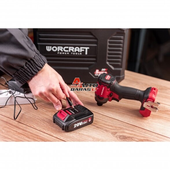 WORCRAFT Akumuliatorinis smūginis suktuvas 1/4'' HEX 20V LI-ION (plastikinė dėžė) 9