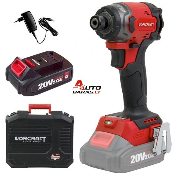 WORCRAFT Akumuliatorinis smūginis suktuvas 1/4'' HEX 20V LI-ION (plastikinė dėžė)