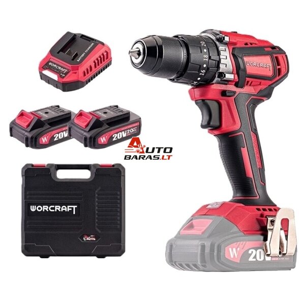 WORCRAFT Akumuliatorinis suktuvas-gręžtuvas 20V LI-ION, 2x2.0Ah (pl.dėž) CHD-S20LiB 1