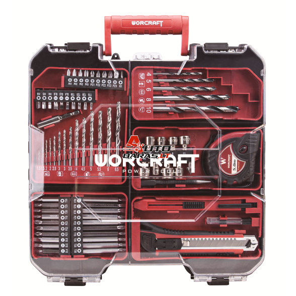 Akumuliatorinis suktuvas-gręžtuvas su kalimu WORCRAFT 20V LI-ION ir priedais 78vnt., 2x2.0Ah 1