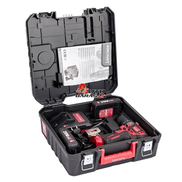 Akumuliatorinis suktuvas-gręžtuvas su kalimu WORCRAFT 20V LI-ION ir priedais 78vnt., 2x2.0Ah 4