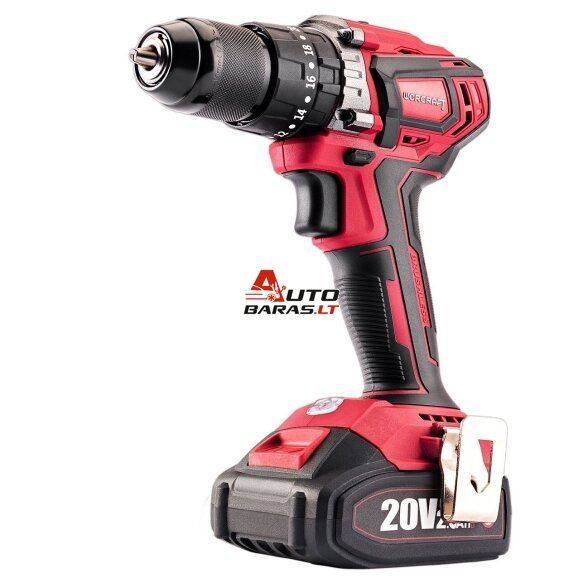Akumuliatorinis suktuvas-gręžtuvas su kalimu WORCRAFT 20V LI-ION ir priedais 78vnt., 2x2.0Ah 6