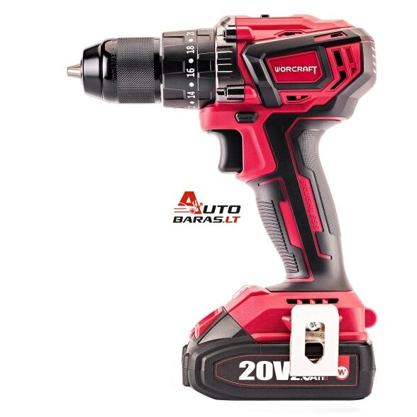 Akumuliatorinis suktuvas-gręžtuvas su kalimu WORCRAFT 20V LI-ION ir priedais 78vnt., 2x2.0Ah 7