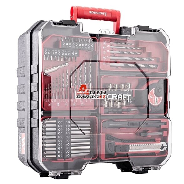 Akumuliatorinis suktuvas-gręžtuvas su kalimu WORCRAFT 20V LI-ION ir priedais 78vnt., 2x2.0Ah 2