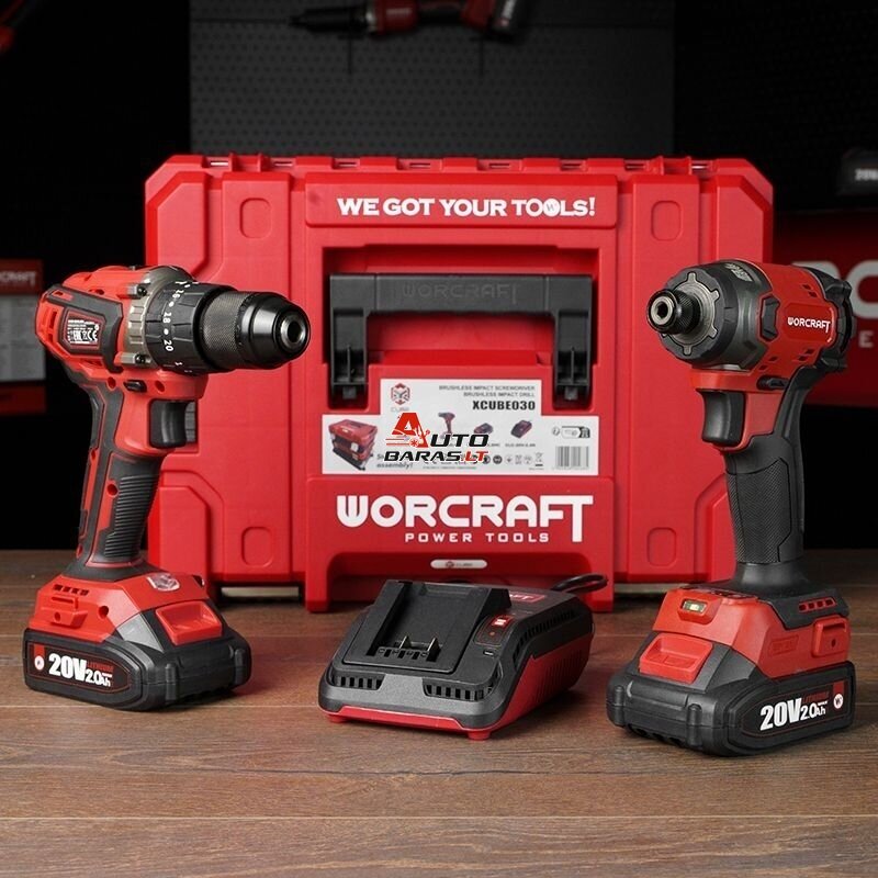 WORCRAFT Akumuliatorinio suktuvo-gręžtuvo ir smūginio suktuvo rinkinys 20V LI-ION (XCUBE dėžė) 16