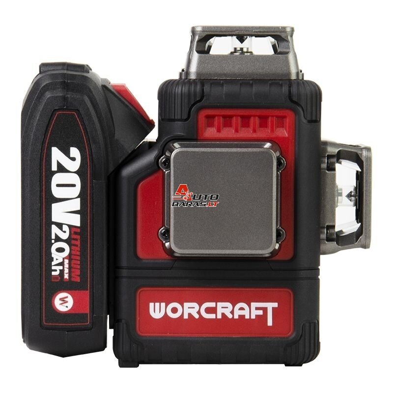 WORCRAFT Akumuliatorinis kryžminių linijų nivelyro 3x3D rinkinys (žalias lazeris) 20V LI-ION (XCUBE dėžė) 3