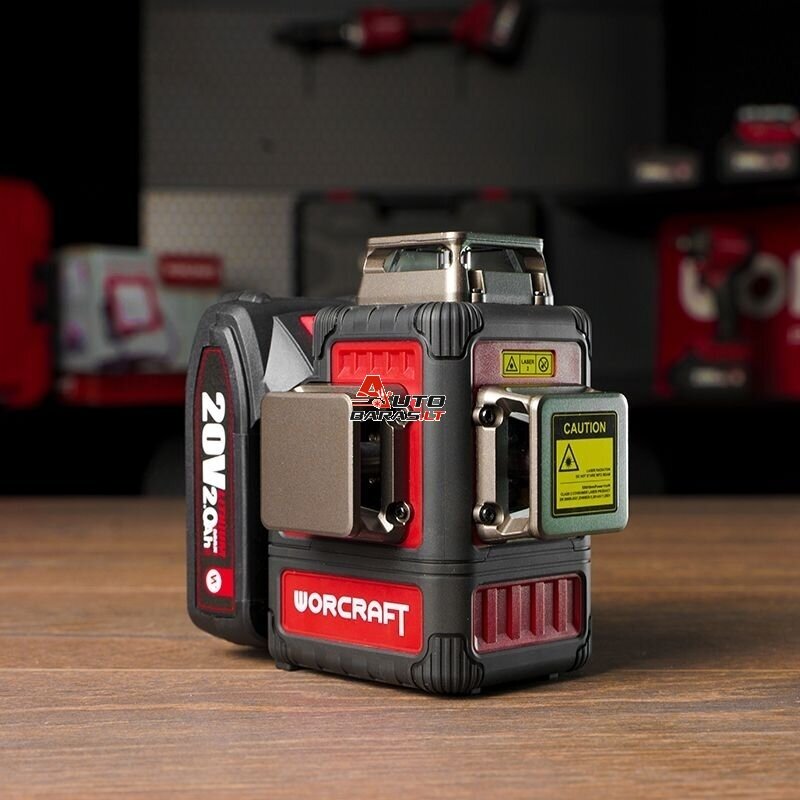 WORCRAFT Akumuliatorinis kryžminių linijų nivelyro 3x3D rinkinys (žalias lazeris) 20V LI-ION (XCUBE dėžė) 7