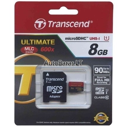 Atminties kortelė - Transcend Ultimate micro SDHC su adapteriu 8gb 10class UHS1 class 90mb/s 600x
