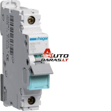 Automatinis jungiklis Hager NDN116 (1P, 16A, D, 10kA, 400V) Automatinis jungiklis Hager NDN116 (1P, 16A, D, 10kA, 400V)