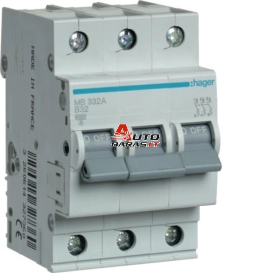 Automatinis jungiklis Hager MB332A (3P, 32A, B, 6kA)