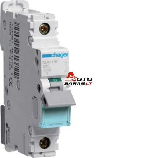 Automatinis jungiklis Hager NDN116 (1P, 16A, D, 10kA, 400V)