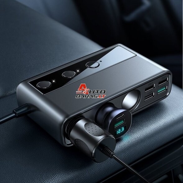 Automobilinis įkroviklis Joyroom 9in1 154W 3x12V, PD USB Type-C, QC3.0 USB-A, 4xUSB-A JR-CL06 3