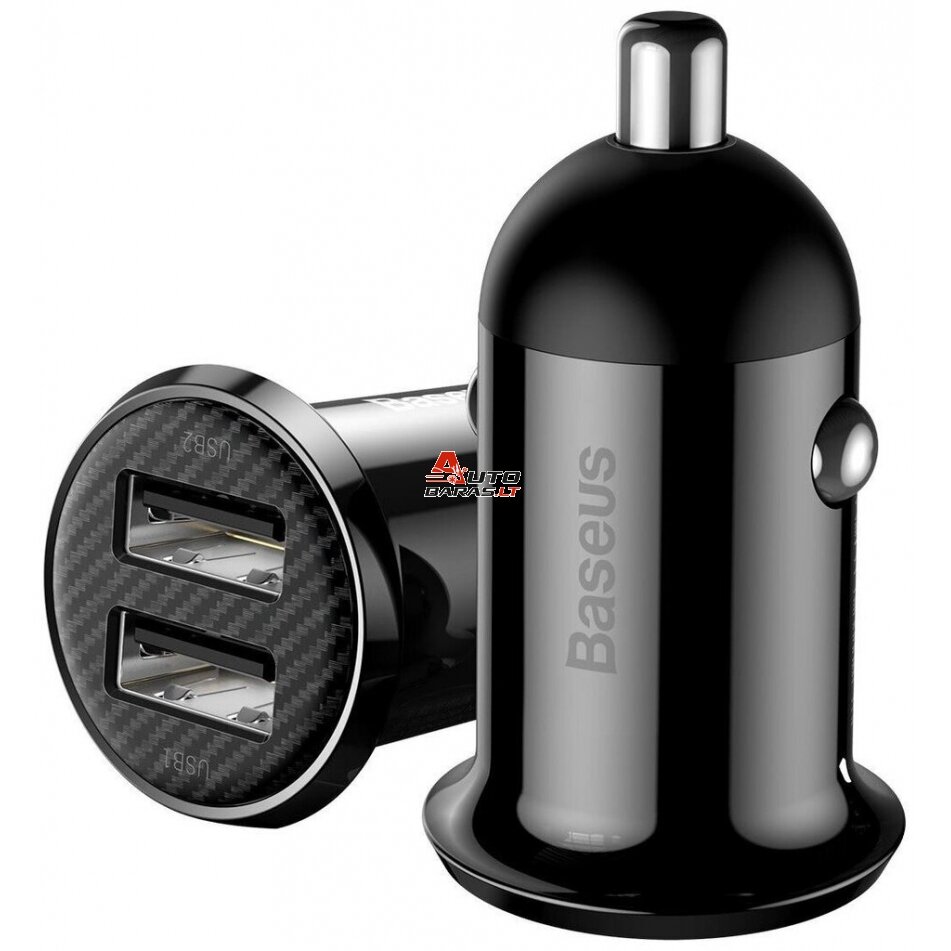 Automobilinis įkroviklis BASEUS CCALLP-01 (Juodas, 30W, 12-24V, 2xUSB, 4.8A)