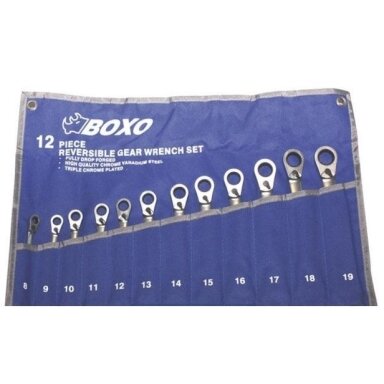BOXO terkšlinių raktų rinkinys 12vnt (8-19mm) BOXO terkšlinių raktų rinkinys 12vnt (8-19mm)