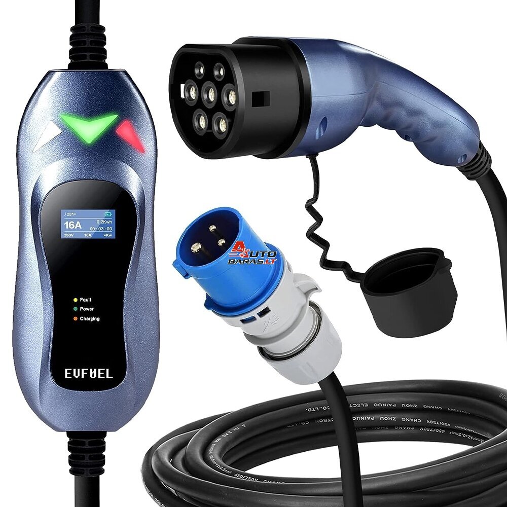 EV Įkroviklis nešiojamas 3.6kW 16A EVFUEL Type 2