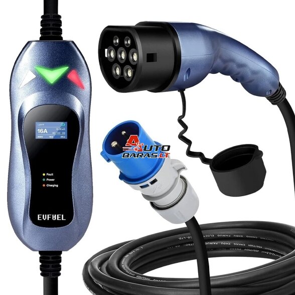 EV Įkroviklis nešiojamas 3.6kW 16A EVFUEL Type 2
