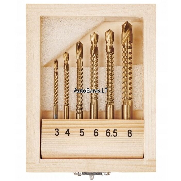 Frezavimo grąžtų medžiui rinkinys (3-8mm)(6vnt)