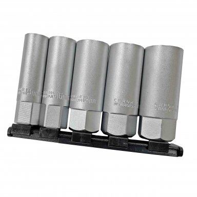 Galvučių žvakėms rinkinys 5 vnt. 3/8" (plonasienės) Galvučių žvakėms rinkinys 5 vnt. 3/8" (plonasienės)