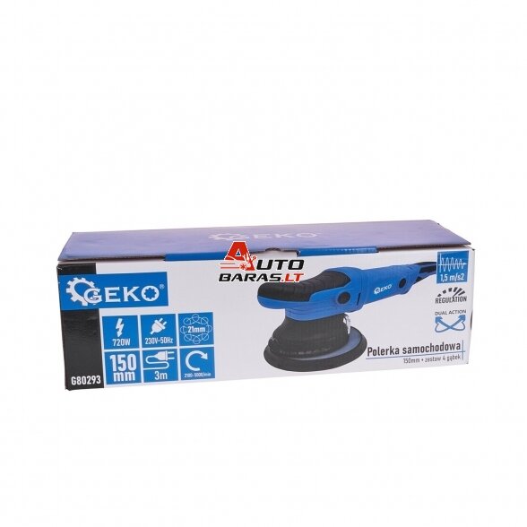 GEKO EKSCENTRINIS POLIRUOKLIS KAMPINIS 150MM 720W + 4 kempinės 14