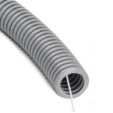 Gofruotas pilkas PVC vamzdis su viela 20mm (50m, 750 N/5 cm)