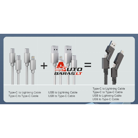 GREITO ĮKROVIMO LAIDAS USB/TYPE-C SU TYPE-C/LIGHTINING 2M 2