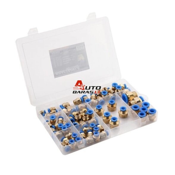 Greito jungimo vožtuvų su sriegiais rinkinys (4 - 16mm)(1/8"+1/4"+1/2") 72vnt.