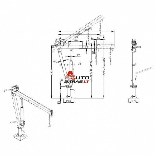 Hidraulinis kranas 0.9t su rankine gerve 1
