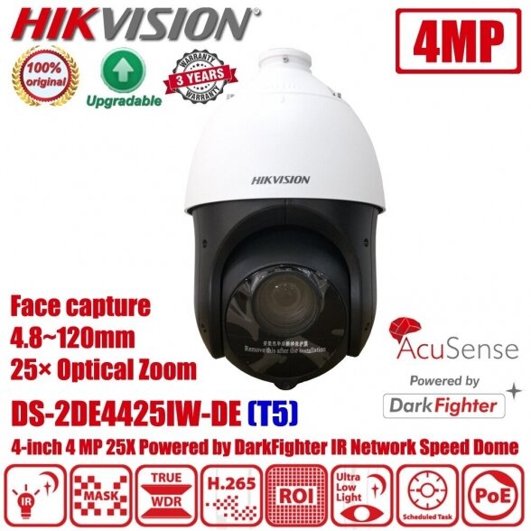 Hikvision PTZ 4MP DS-2DE4425IW-DE(T5) 25x optinis priartinimas 2