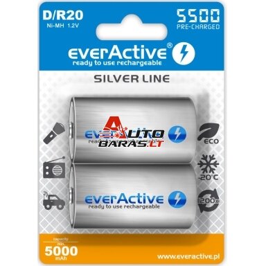 Įkraunama baterija everActive Ni-MH 5500 mAh R20 D (2 vnt.) Įkraunama baterija everActive Ni-MH 5500 mAh R20 D (2 vnt.)