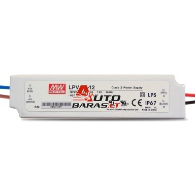 Impulsinis maitinimo šaltinis LED 12V 20W 1.67A IP67, Mean well, LPV-20-12