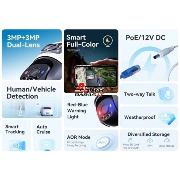 IMOU PoE kamera PS70FP-10M0, 5MP+5MP, PT, PoE/12V, Full-color, AOR 4