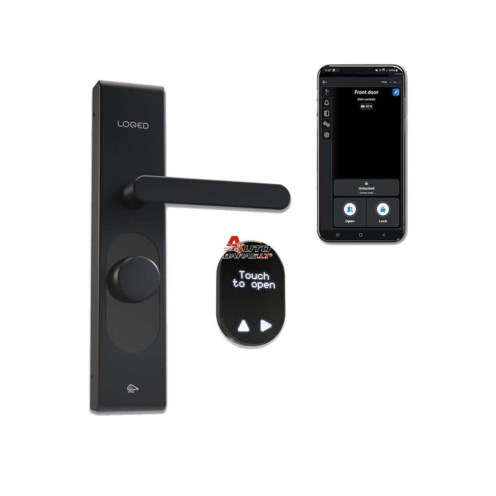 Išmanioji durų spyna Shelly LOQED-B (juoda, Wi-Fi, Bluetooth, PIN, atrakinimas lietimu)