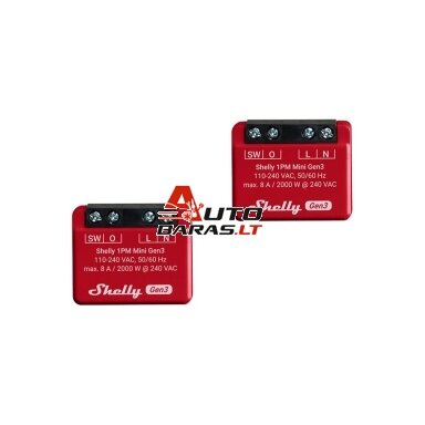 Išmanioji relė Shelly Mini 1PM Gen3 (2 vnt., Wi-Fi, Bluetooth, 8A) Išmanioji relė Shelly Mini 1PM Gen3 (2 vnt., Wi-Fi, Bluetooth, 8A)