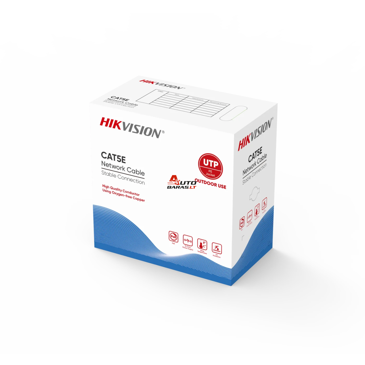 Kabelis ryšio Hik-vision UTP 5E (Gysla-0.50mm, ritė 305m, lauko) DS-1LN5EO-UU/E