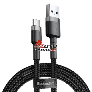 Kabelis USB A - USB C BASEUS CATKLF-UG1 (3.0m, QC3.0, nailoninis, pilkas/juodas) Kabelis USB A - USB C BASEUS CATKLF-UG1 (3.0m, QC3.0, nailoninis, pilkas/juodas)