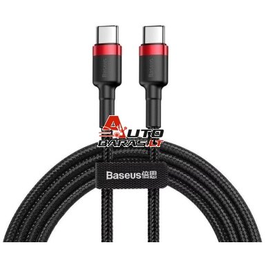 Kabelis USB C - USB C BASEUS CATKLF-G91 (1.0m, QC3.0, nailoninis, raudonas/juodas) Kabelis USB C - USB C BASEUS CATKLF-G91 (1.0m, QC3.0, nailoninis, raudonas/juodas)