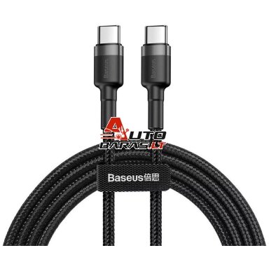 Kabelis USB C - USB C BASEUS CATKLF-HG1 (2.0m, QC3.0, nailoninis, pilkas/juodas) Kabelis USB C - USB C BASEUS CATKLF-HG1 (2.0m, QC3.0, nailoninis, pilkas/juodas)