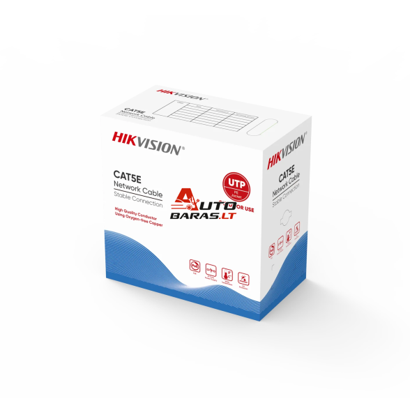 Kabelis ryšio Hik-vision UTP 5E (Gysla-0.50mm, ritė 305m, lauko) DS-1LN5EO-UU/E