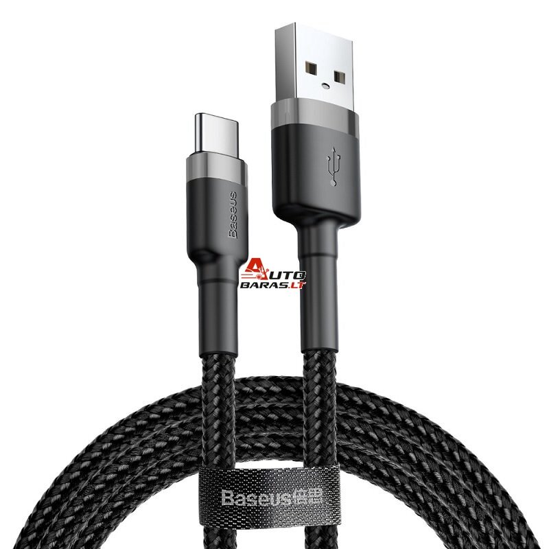 Kabelis USB A - USB C BASEUS CATKLF-UG1 (3.0m, QC3.0, nailoninis, pilkas/juodas)