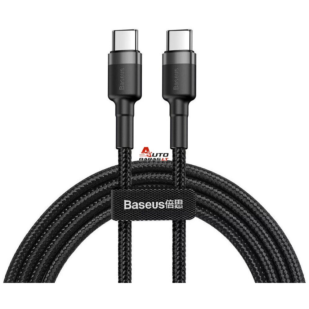 Kabelis USB C - USB C BASEUS CATKLF-HG1 (2.0m, QC3.0, nailoninis, pilkas/juodas)