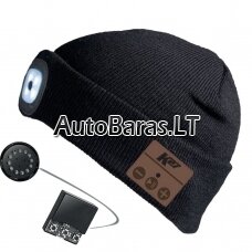 K27 Išmanioji kepurė su LED šviestuvu, bluetooth ausinėmis ir laisvų rankų įranga. Juoda.