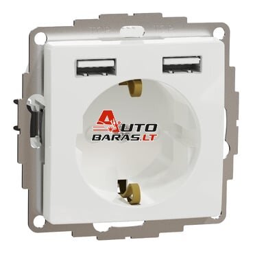 Kištukinis lizdas su įžeminimu + 2x USB-A įkrovimo lizdais Schneider Electric Sedna Design SDD111052 (baltas)