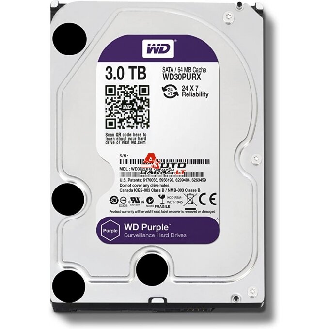 Kietas diskas WD Purple WD30PURX-78 Hikvision Surveillance 3 TB