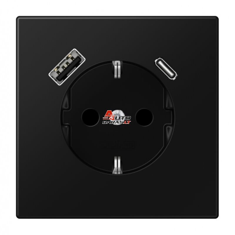 Kištukinis lizdas su USB+USB-C  JUNG LS1520-15CASWM (juodas, matinis, 16A/250V)