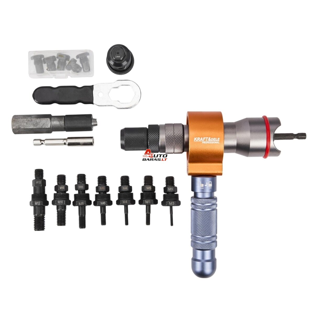 Kniediklio adapteris 3in1 srieginėms kniedėms M3-M12 suktuvui/gręžtuvui 1