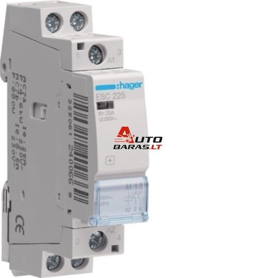 Kontaktorius Hager ESC225 (1P, 25A, 230V, 2NO, 1 mod.)