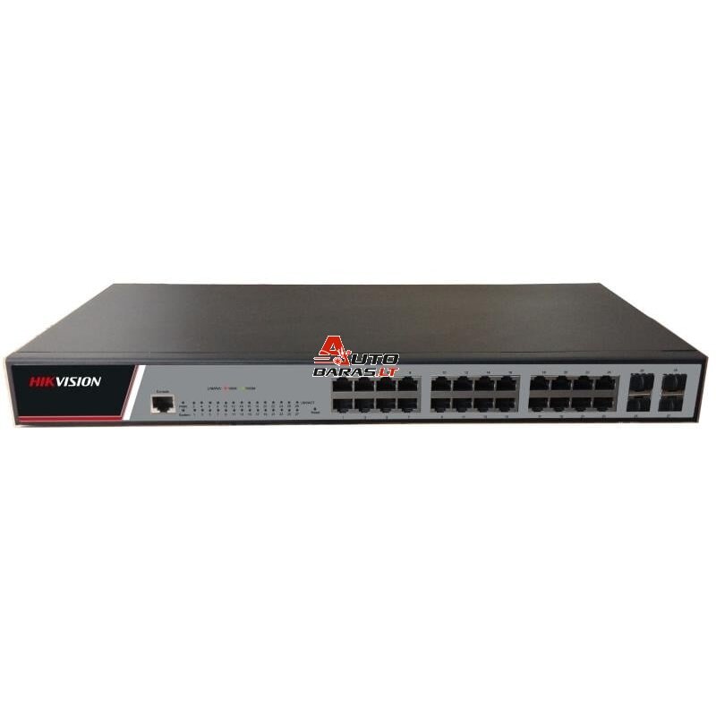 Komutatorius 28 prievadų Hikvision DS-3E2528(B) (24xPoE 1000Mbps, 4xSFP, L2 valdomas, VLAN, RSTP, IGMP, QoS, ERPS)