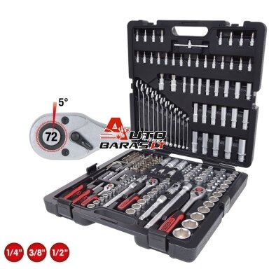 KS TOOLS Raktų, terkšlių ir galvučių rinkinys  1/4"+3/8"+1/2", 216 dalių