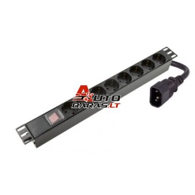 Maitinimo panelė 19'' spintai (8x220V Schuko, su jungikliu, IEC320 C14, plast. korpusas, 2 m kabelis)