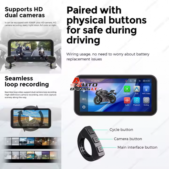 Motociklo išmanusis įrenginys su Apple Carplay/Android Auto funkcija 4